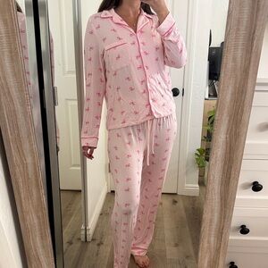Shabby Chic Light Pink Bow-Print Long Sleeve Pajama Set